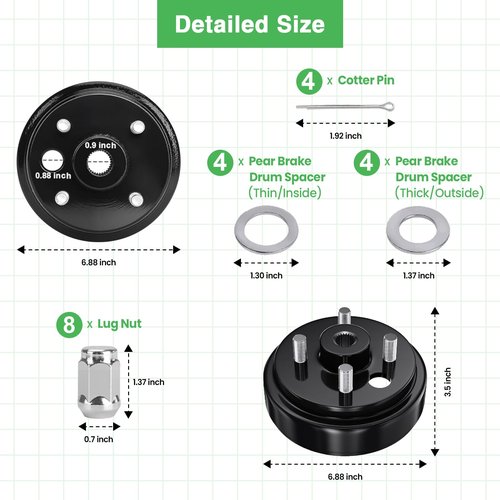 Cartalia Golf Cart 1 Inch Large Hole 30 Teeth Spline Brake Drum Assembly with Nuts for 4 Cycle Gas 1992-Up EZGO TXT/RXV/Marathon/Medalist/Columbia/MPT/ST Sport, Replace OEM# 21807-G1, 41843-94 (2 Pcs)