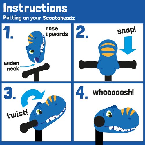 Scootaheadz Dinosaur Scooter Accessories - Personalize Your Boys Ride - Dino Scooter Head for Kids - Toys for Boys Ages 3 and Up - Timmy T-Rex in Blue and Orange