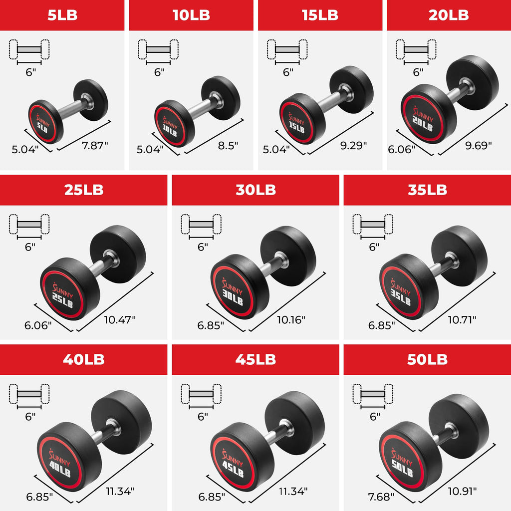 Sunny Health & Fitness Premium Polyurethane Commercial Grade Round Dumbbells with Diamond Knurled Handle, Durable Strength Training Equipment for Home Gym, 35-Pound (Single) - SF-DB02-35