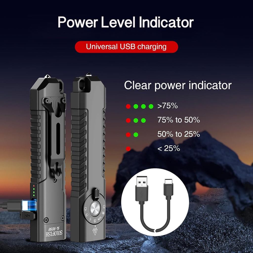Solofish 1400-Lumen EDC Flashlight - 5-in-1 Portable LED with UV, Green Light & Strobe Function