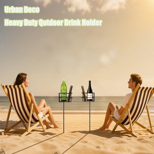 QCF Outdoor Cup Holders Beach Metal Drink and Phone Holder,Portable Heavy Duty 4-Piece Beer & Beverage Stakes Set,Suitable for Oudoors Activitie,Camping & Picnics,Yard Party,Holds Cans,Bottles & Cups