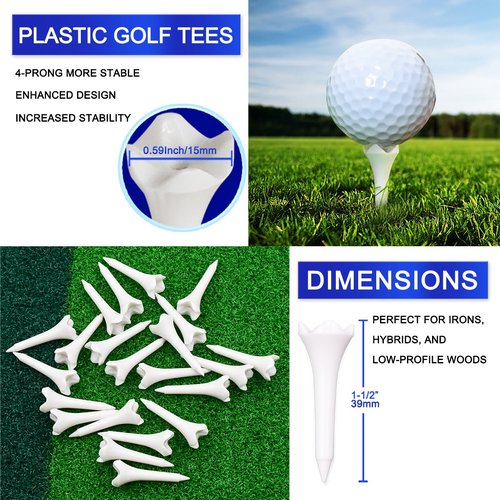1 1/2 Inch Plastic Golf Tees,Short Tees 120 Pack-4 Prongs with Low Friction Design for Iron,Par Threes,Hybrids and Driving Range,with High Stability and Low-Friction White Golf Tees (120 Pack)