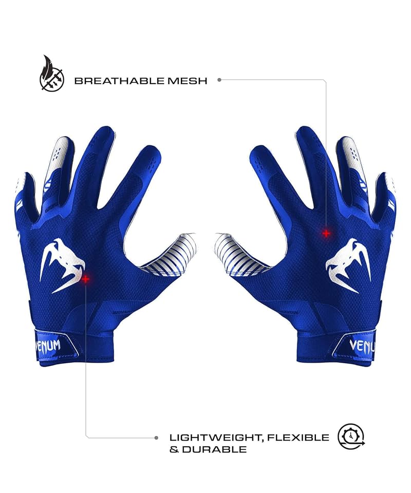 Venum Elite Football Gloves - Royal Blue/Silver, Youth Large (Kids) - True Sticky Grip