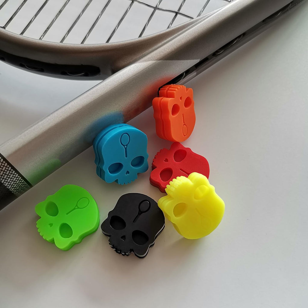 Tennis Dampener Cute/Funny 6 Pack Skull Tennis Racket Vibration Dampener Soft Silicone Tennis Racquet Shock Absorbing Tennis Damper Tennis Racket Shock Absorber(6 Pack Skull)
