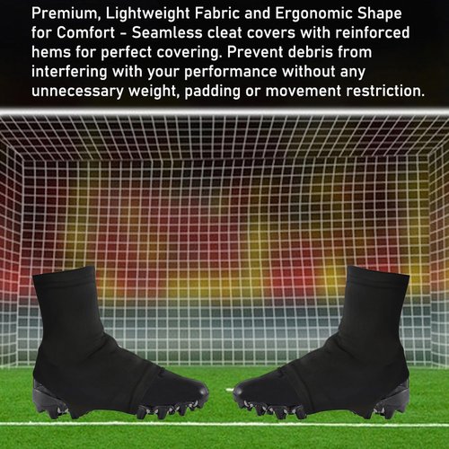 VEAREAR Football Spats Cleat Covers, 1 Pair Football Spats for Cleats, Non-Slip Cleat Sleeves for Soccer, Baseball, Softball, Fit for Youth, Adults (Black)