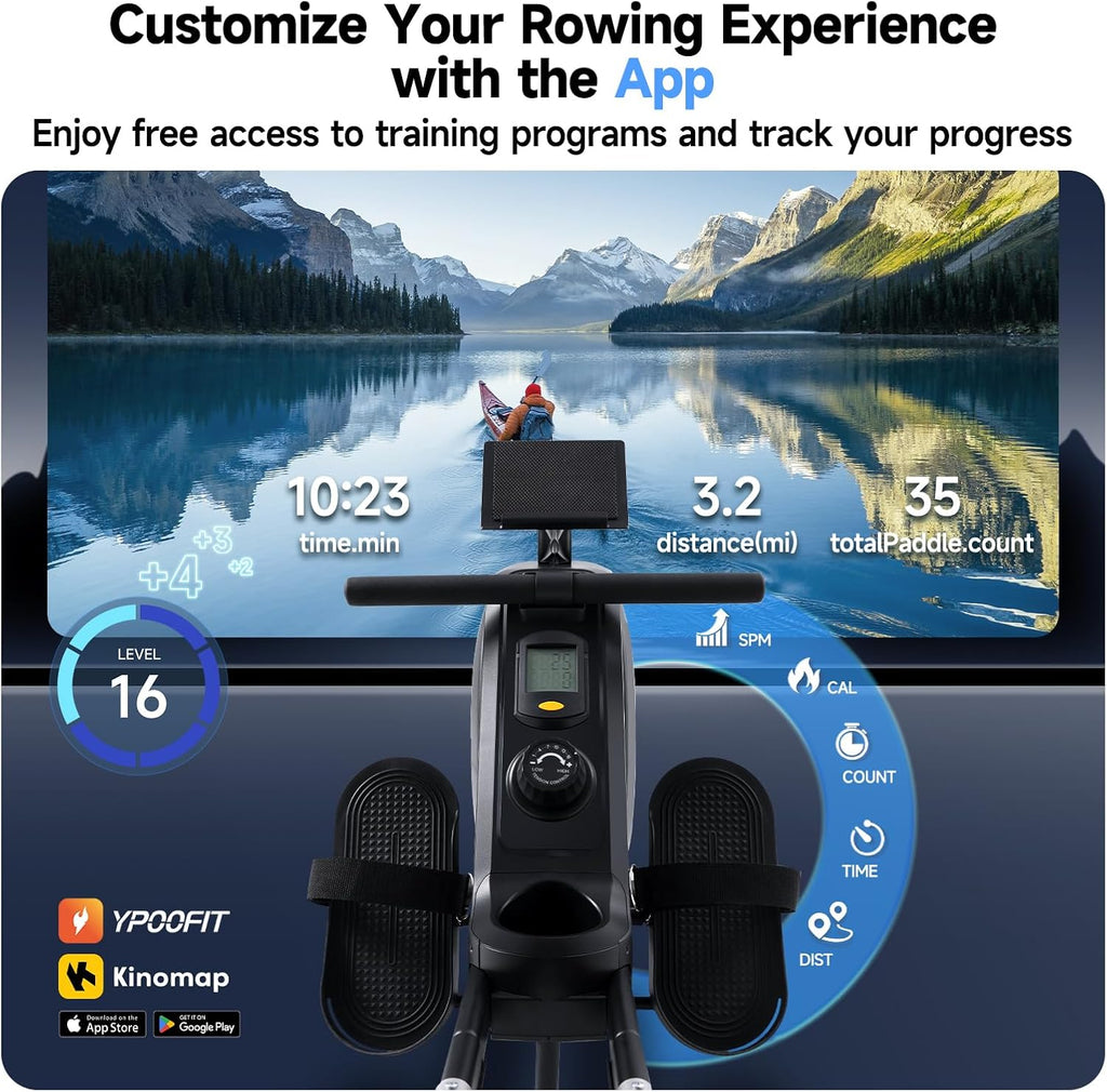 Rowing Machine | Rowing Machine for Home with 350 LB Capacity & 16-Level Silent Resistance - Compact & Foldable for Full-Body Workout
