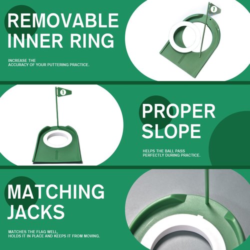 Shu-Ran 9 Pack Golf Putting Cup Set with Flags & Ball Retriever - Portable Indoor & Outdoor Putting Training Hole Set for Home, Office, Backyard, Green - Dark Green Mini Golf Course for Adults & Teens