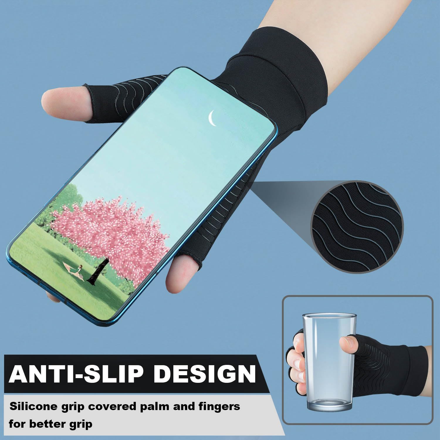 TIZHJOZI 2 Pairs Copper Arthritis Compression Gloves for Rheumatoid, Osteoarthritis, Carpal Tunnel Pain Relief, Compression Hand Gloves for Women & Men,Anti-Slip Fingerless Gloves for Work,Typing (M)