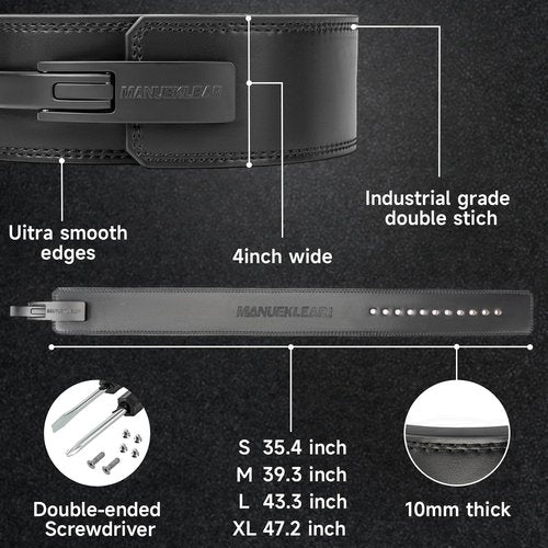 MANUEKLEAR Weight Lifting Belt - 10mm Thick & 4-Inch Wide Lever Design for Men & Women | Powerlifting Gym Belt for Squats & Deadlifts