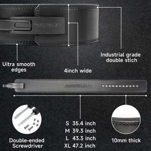 MANUEKLEAR 10mm Thick & 4inch Wide Weight Lifting Belt Lever, Lever Belt Weightlifting for Men and Women, Powerlifting Lever Gym Belt for Squat Deadlift Workout (Black, M(29-35inches))