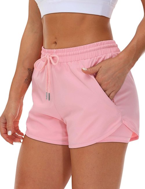 Mancreda Women's Running Shorts - Elastic Workout Shorts with 3 Zipper Pockets | Athletic Gym Yoga Wear
