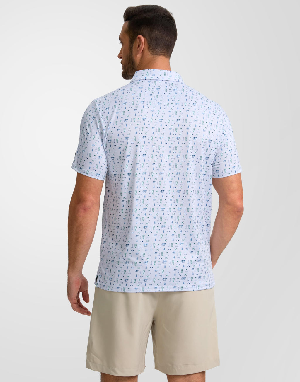 Obla Mens Golf Polo Shirts Short Sleeve Dry Fit Performance Moisture Wicking Casual Print Collared Golf Shirts for Men(White Golf Flag_M)