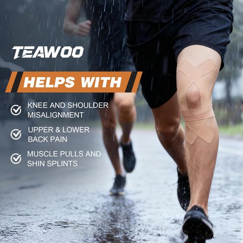 (2in X 131ft) TEAWO Kinesiology Tape Bulk Roll, Waterproof Hypoallergenic Latex-Free Sports Tape, Muscle & Joint Support for Athletes, Free Cut with Bonus Specialized Scissors (Beige)