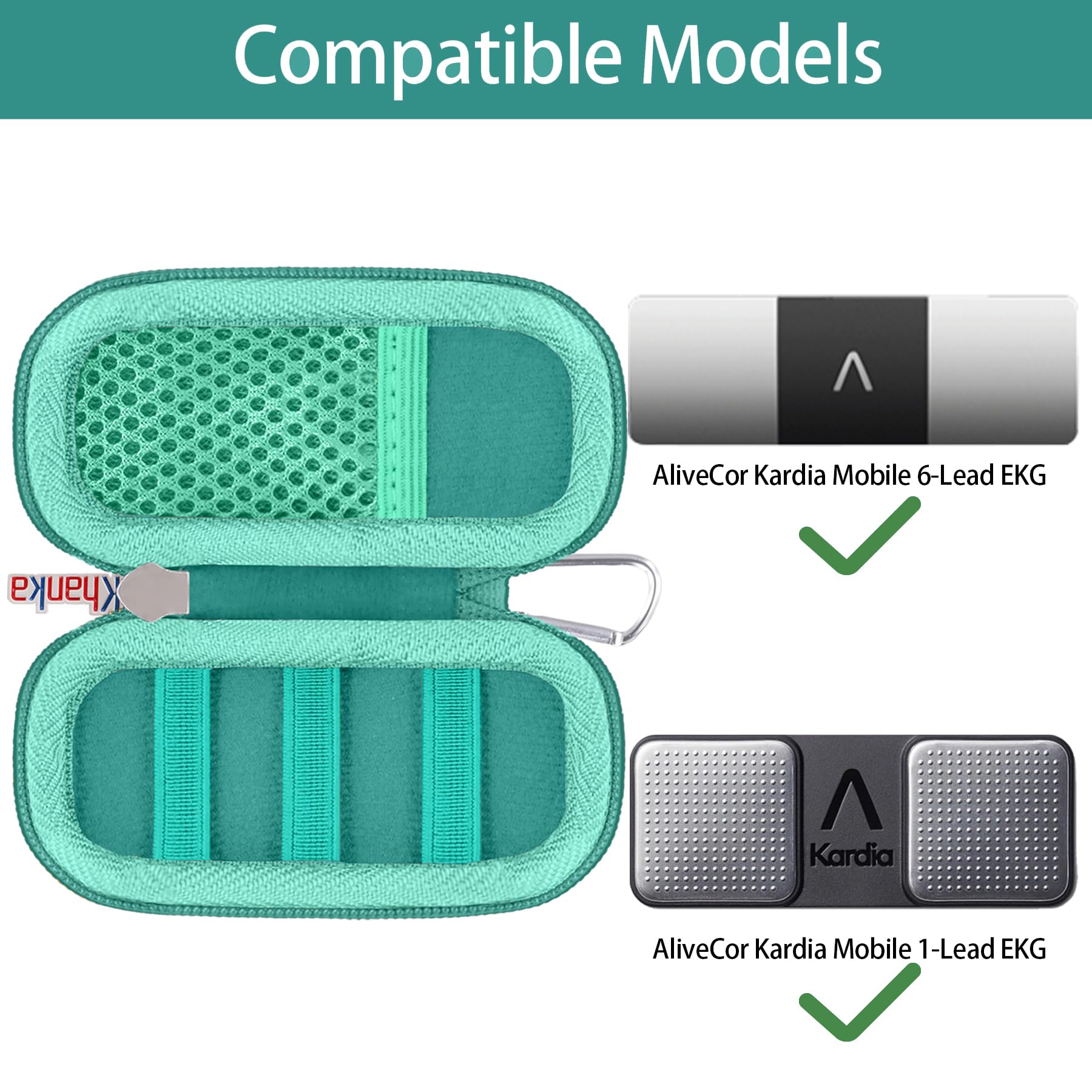 khanka Hard Case for AliveCor KardiaMobile ECG Monitor, Fits KardiaMobile 6L/6L Max, 6-Lead Personal EKG Device, Portable Heart Monitor Storage (Case Only)（Teal）