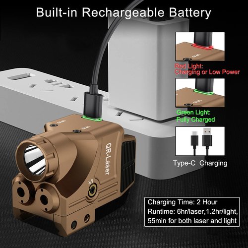 3 in 1 Purple Blue Laser Light Combo, 800 Lumens Tactical Flashlight Laser Sight, Built-in USB Rechargeable Battery, Adjustable Compact Tactical LED Light Laser Beams for Handguns with a Rail