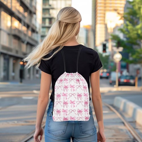 Jejeloiu Cute Bow Drawstring Backpack - Waterproof Kawaii Gym Bag | 13"x15.7" Cherry Fruit Design