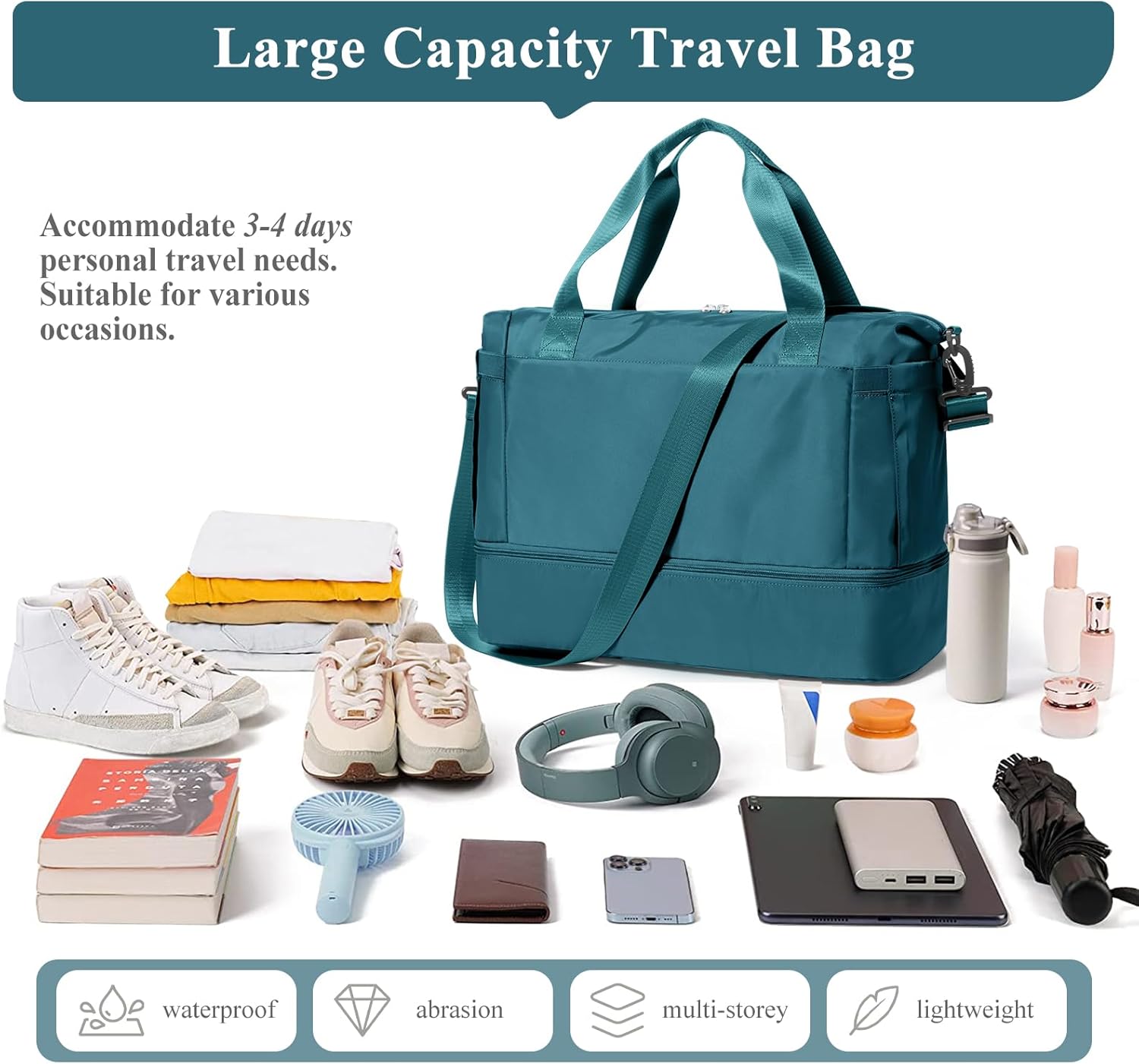 Skiennix Travel Duffel Bag - Stylish Overnight Weekender with Shoes Compartment | Peacock Blue
