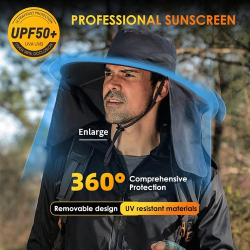 DOCVIT Fishing Hat - Waterproof Wide Brim Bucket Hat for Men & Women | UPF 50+ Sun Protection with Neck Flap