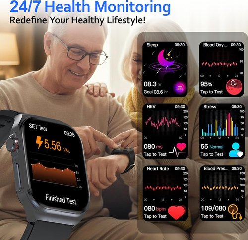 Health Smart | Fitness Tracker Smart Watch for Men & Women - 1.87'' Display, Heart Rate, Sleep & Stress Monitor, IP68 Waterproof, Black