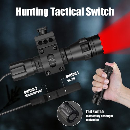 ULTRAFIRE Tactical Red Flashlight, 620nm-630nm High Purity Red LED Hunting Light,Super Bright 218 Yards Long Range Single Mode for Night Observation & Coyote Predator (T1 Ultra-R)