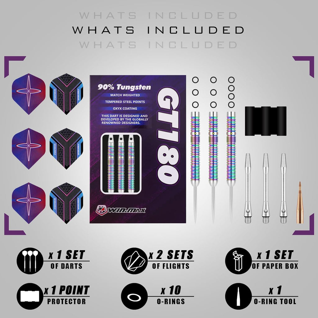 WIN.MAX Darts Metal Tip Set - Professional 90% Tungsten Steel Darts with Extra Flights | 20-28 Grams