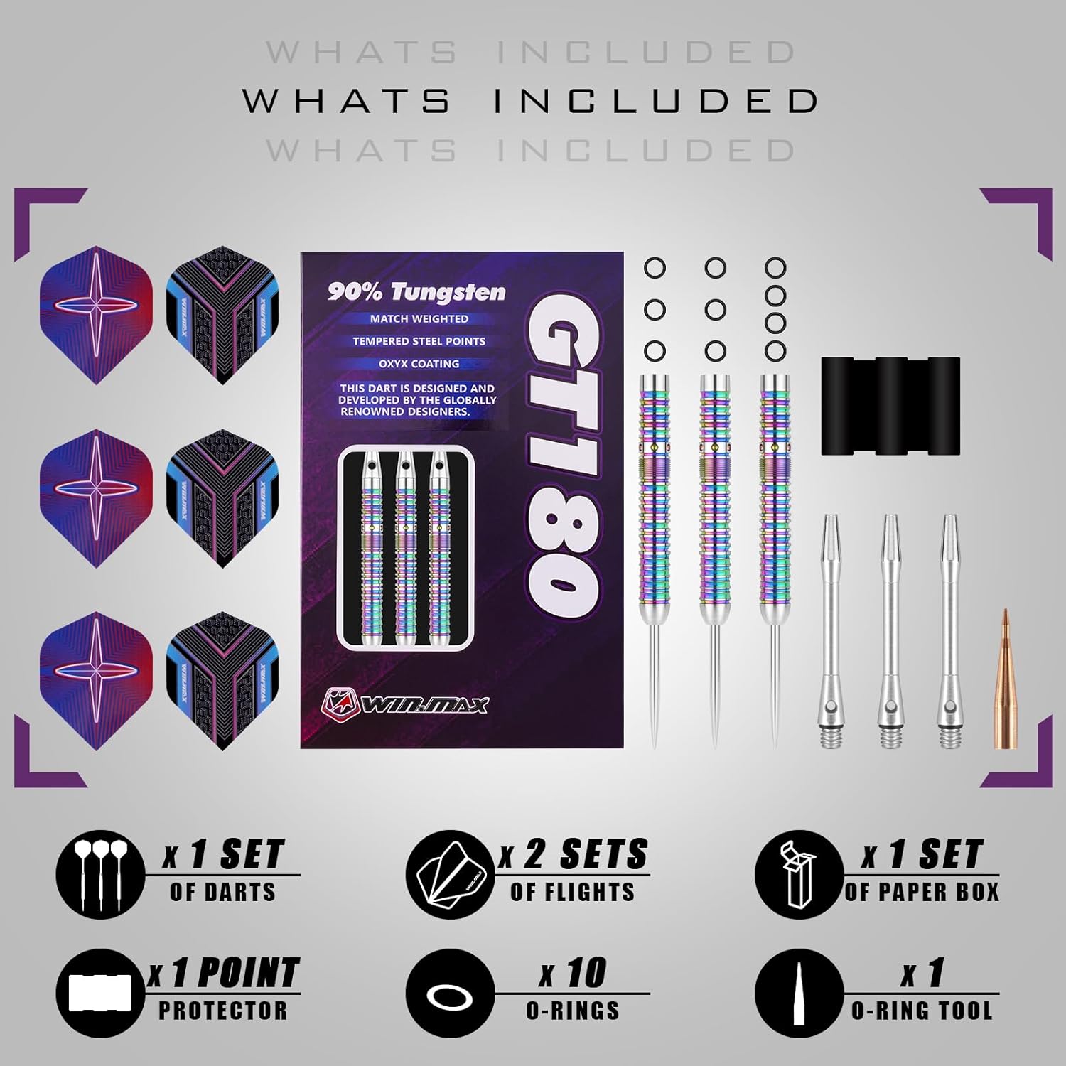 WIN.MAX Darts Metal Tip Set - Professional 90% Tungsten Steel Darts with Extra Flights | 20-28 Grams