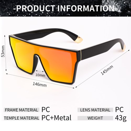 OTICALA Oversized Polarized Sunglasses for Men Sunglasses Large Flat Top Chic Big Square Shades Sun Glasses (Orange)