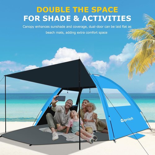Gorich Beach Tent - Portable Sun Shelter with UPF 50+ UV Protection | Easy Setup for 3-8 People