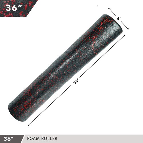 Day 1 Fitness High Density Muscle Foam Roller - Ideal for Deep Tissue Massage & Pain Relief - Speckled Red, 36”