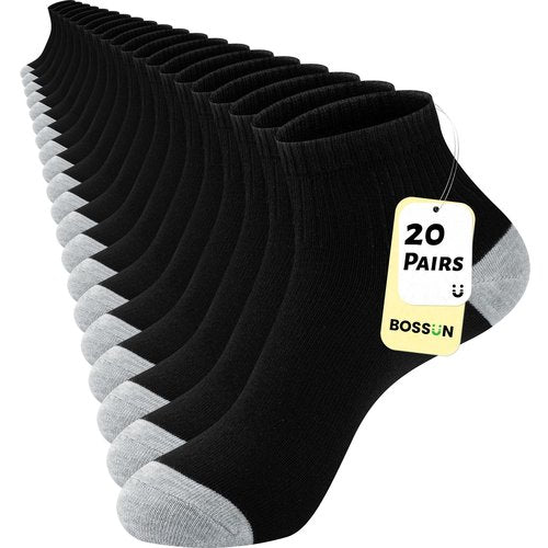 BOSSUN 20 Pairs Women's Ankle Socks Lightweight Breathable Athletic Running Quarter Socks Bulk Pack for Daily Wear
