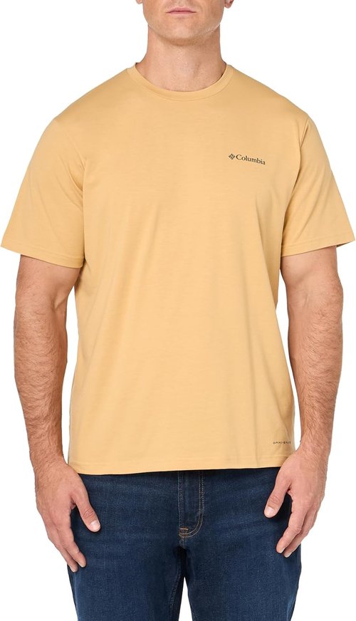 Columbia Men's Sun Trek Short Sleeve Tee - Lightweight Comfort in Light Camel | Size Small