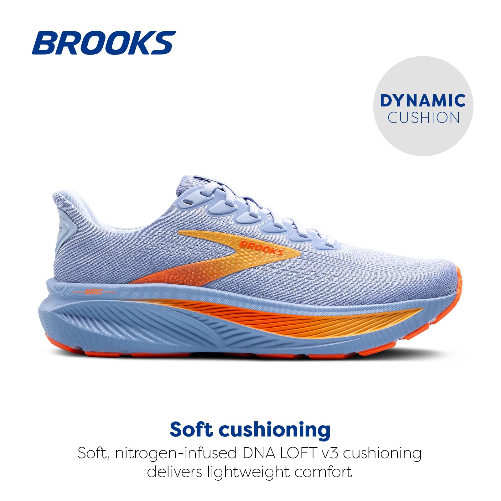 Brooks Women’s Ghost 17 Neutral Running Shoe - Blue Heron/White/Orange - 6 Medium