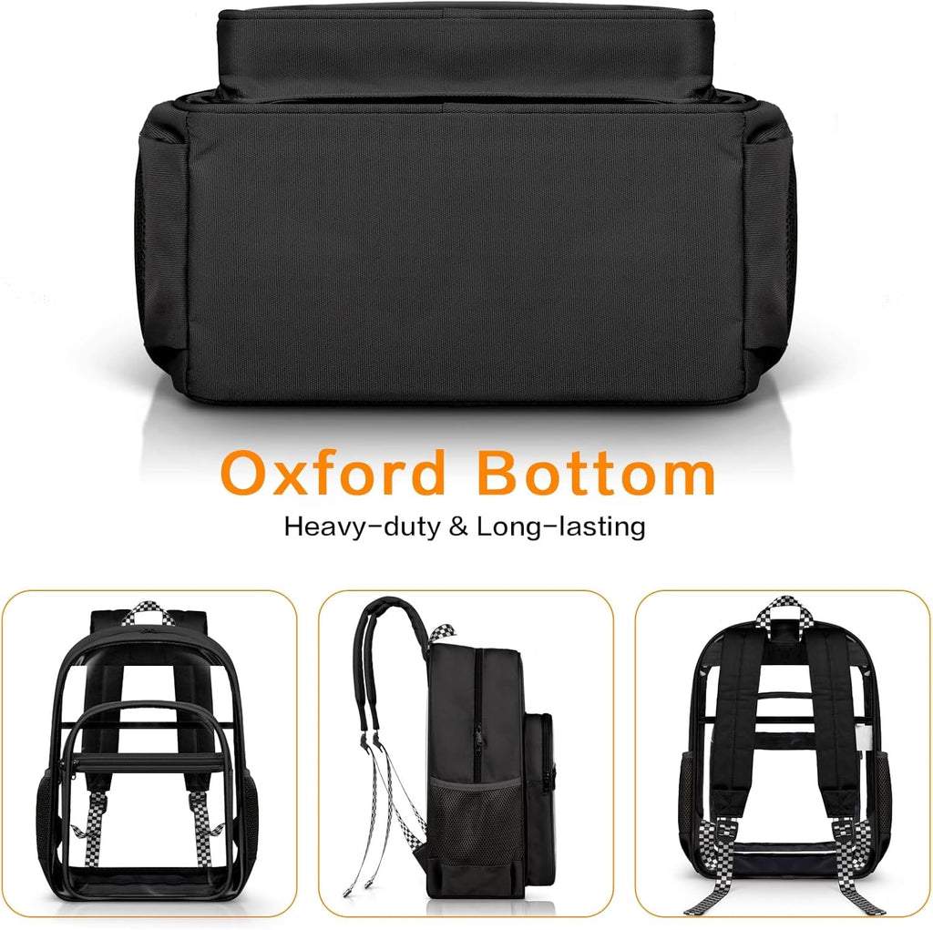 PAMANO Clear Backpack - Heavy Duty PVC & Fabric | Transparent College Bag for Travel & Security - Black