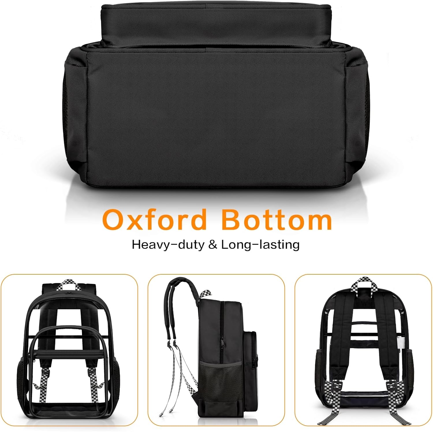 PAMANO Clear Backpack - Heavy Duty PVC & Fabric | Transparent College Bag for Travel & Security - Black