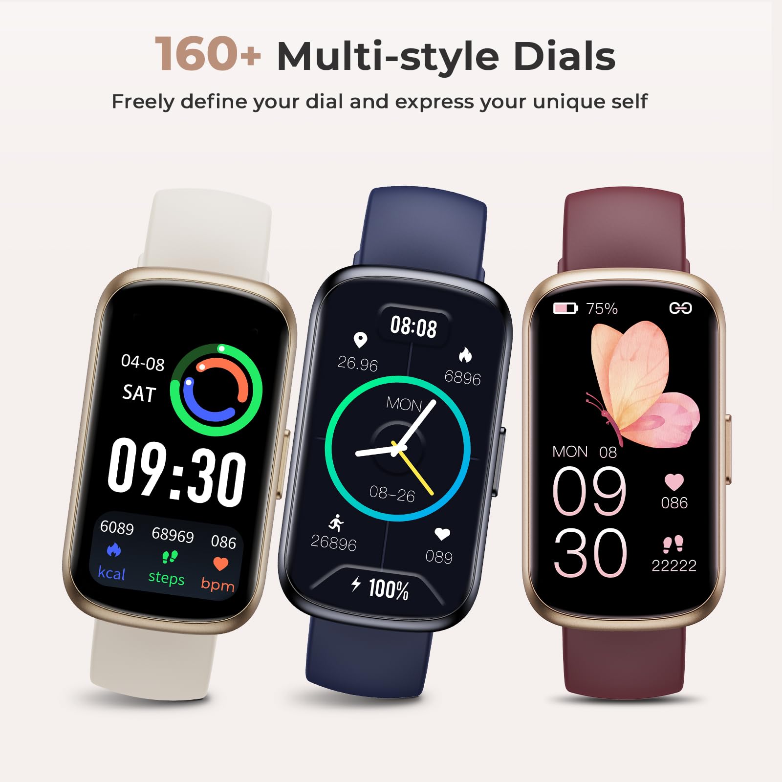 TIFOZEN Fitness Tracker for Women Men, Smart Watch Band with 24/7 Heart Rate Blood Oxygen Sleep Monitor, Calories Step Tracker Pedometer 3ATM Waterproof Activity Tracker (Gold Starlight)