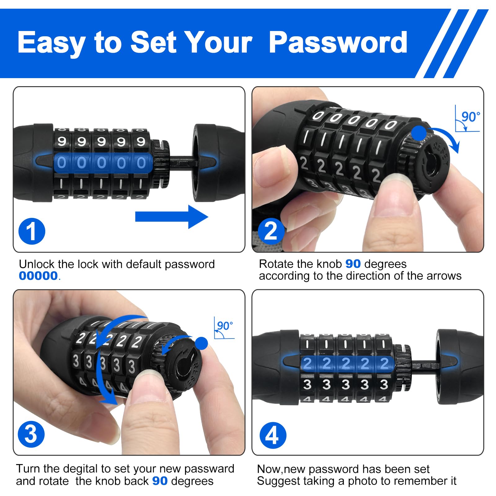 NDakter Bike Chain Lock, 5 Digit Combination Heavy Duty Anti Theft Bicycle Chain Lock,2.62/3.2/4.27/5/6Ft Long Security Resettable Bike Locks for Bike, Bicycle, Scooter, Door, Gate, Fence-4/6mm Thick