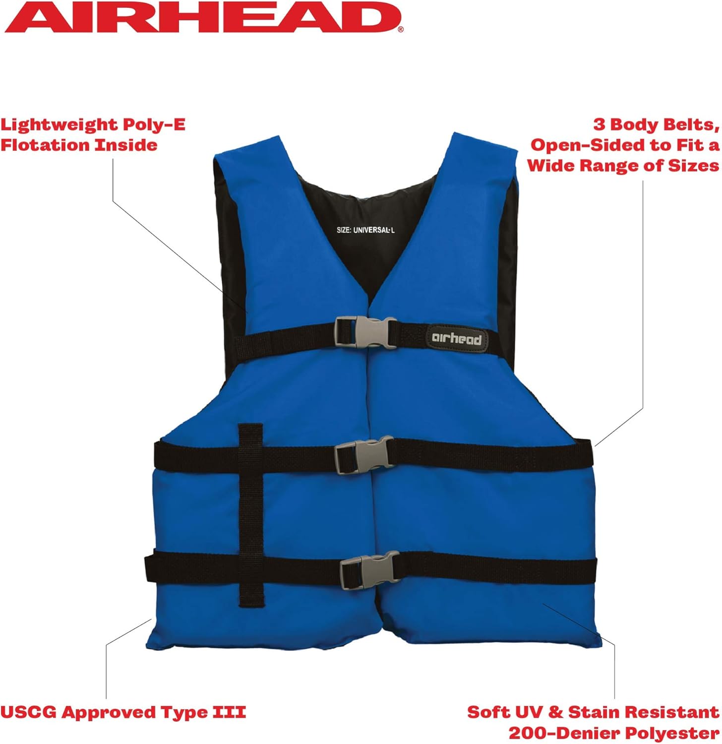 Airhead Life Jacket - US Coast Guard Approved Type III Vest for Boating & Watercraft Use