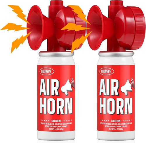 Air Horns - 1.4oz Safety Boat Horn | Powerful 120 dB Sound Heard from 1/2 Mile Away (Red, 2 Pack)