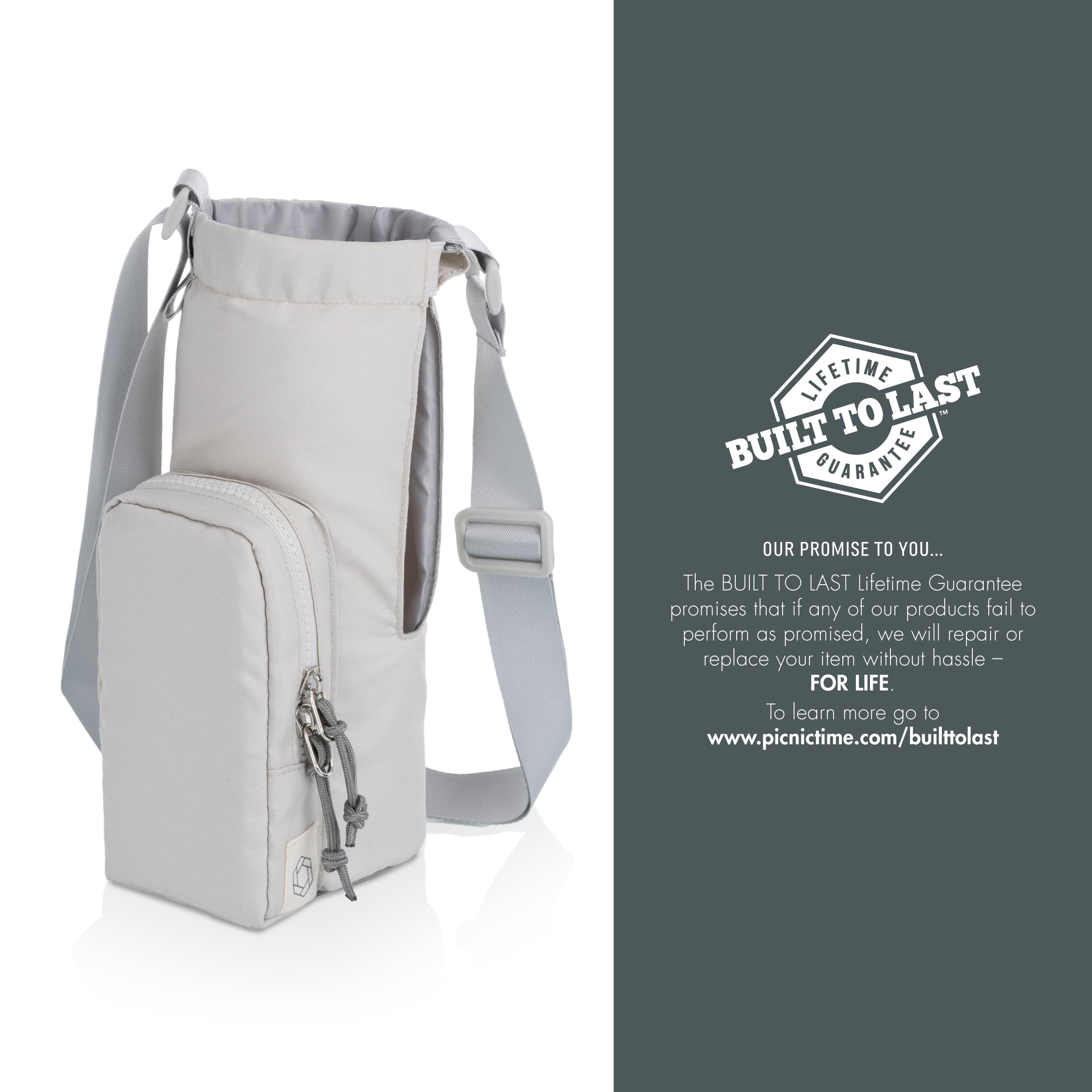 PICNIC TIME Eclipse 40 oz Tumber Tote, Drink Carrier Crossbody Bag, Water Bottle Holder with Shoulder Strap and Phone Pocket, (Gray)
