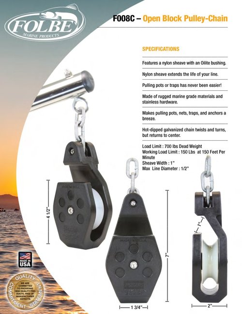 Folbe F008 - Open Block Crab Pot Pulley with Chain