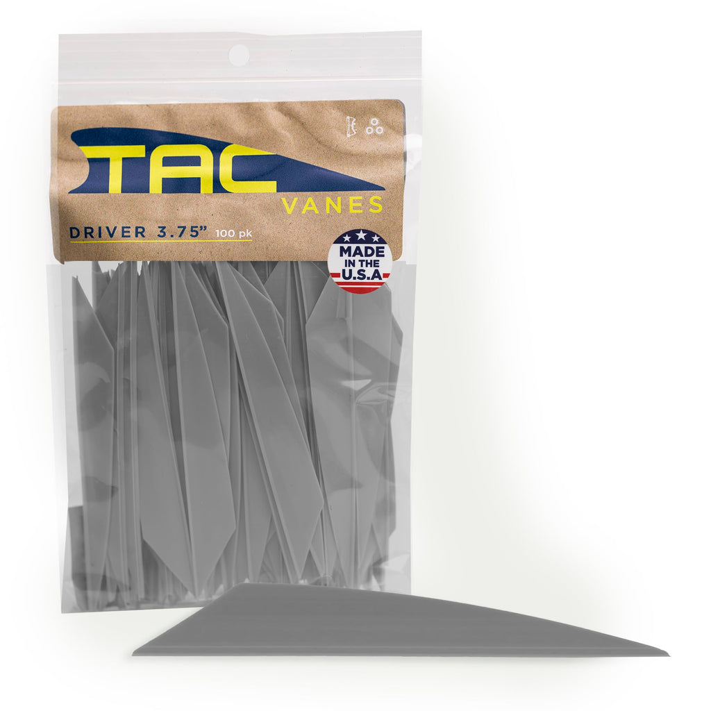 TAC Vanes 3.75" Driver Arrow Vanes | Archery Fletching for Compound & Crossbow | Durable, Lightweight, High Accuracy, Gray 100 Pack