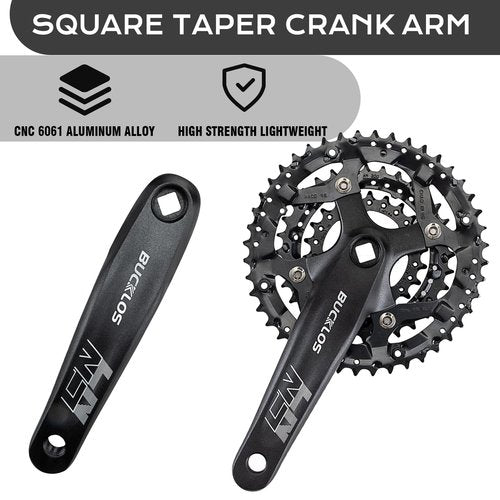 BUCKLOS MTB Crankset Square Taper with 22/24/26/32/38/42/44T Chainring Set, 170mm 104/64 BCD Hybrid Mountain Bike Crankset 8/9/10 Speed Compatible with Shimano Sram FSA.