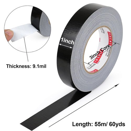 Black Duct Tape - Heavy-Duty, Flexible & Waterproof | 1 Inch x 60 Yards, No Residue, UV Resistant