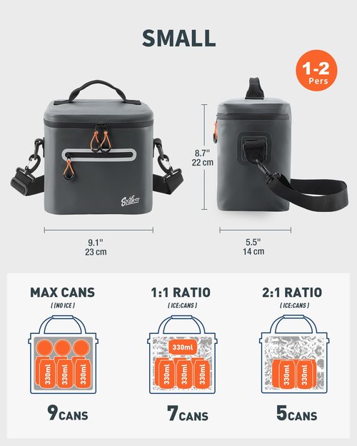 Mini Lunch Cooler Bag, 7 Can Insulated Ice Chest Box for Men Women, Waterproof, Leak-Proof, Portable Lunch Box for Work, Beach, Drink, Travel, Camping, Picnic (Small, Dark Gray)