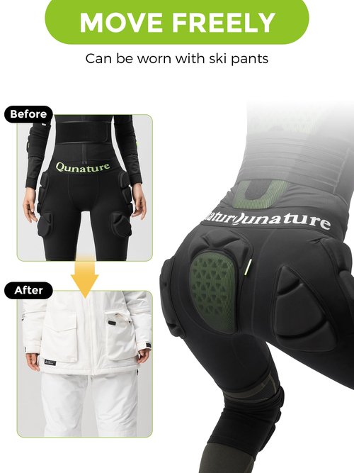 QUNATURE Butt Pads Snowboarding Hip Butt Pads Impact Shorts Skating Protective Gear Padded Shorts for Men Women Snowboard Butt Pad for Skateboarding Skiing Mountain Biking Speed Descent L