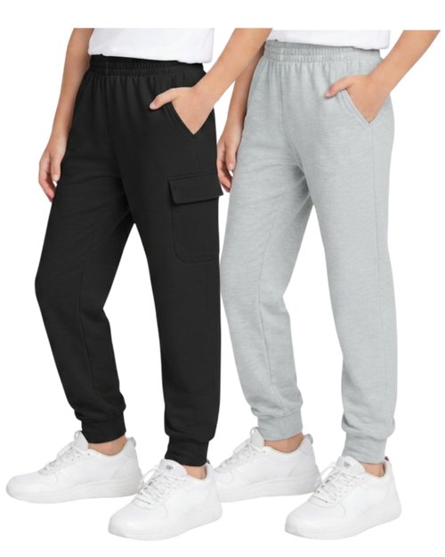 Quad Seven Boys Sweatpants - 2 Pack Fleece Active Boys Joggers and Cargo Pants - Performance Athletic Pants (Size 4-18), Size 7, Heather Grey/Black