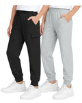 Quad Seven Boys Sweatpants - 2 Pack Fleece Active Boys Joggers and Cargo Pants - Performance Athletic Pants (Size 4-18), Size 7, Heather Grey/Black