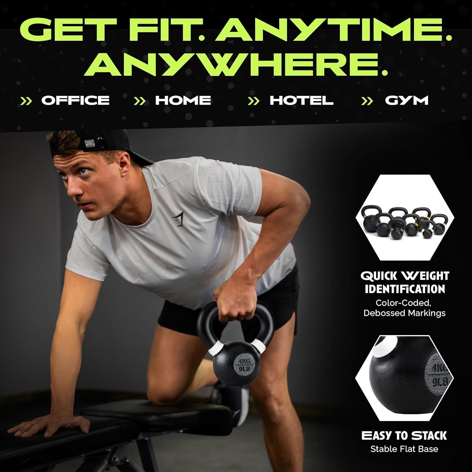 Rage Fitness Cast Iron Kettlebell - Powder Coated with Wide Handle for Strength & Endurance Workouts