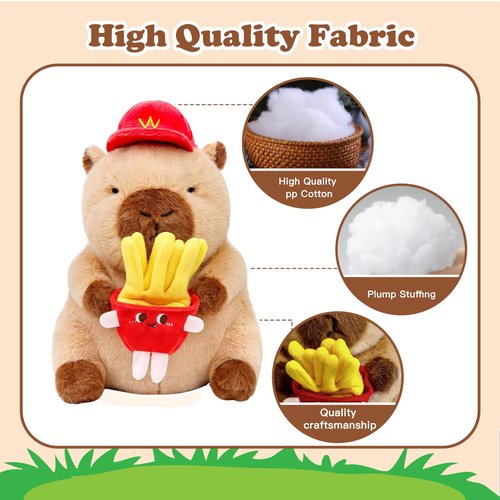 Capybara with Hat and French Fries Doll Golf Club Head Cover, Small Size Fits Hybird and Irons, Large Size Fits Standard 460cc Driver Head, Golf Driver Headcover Funny Plush Animals