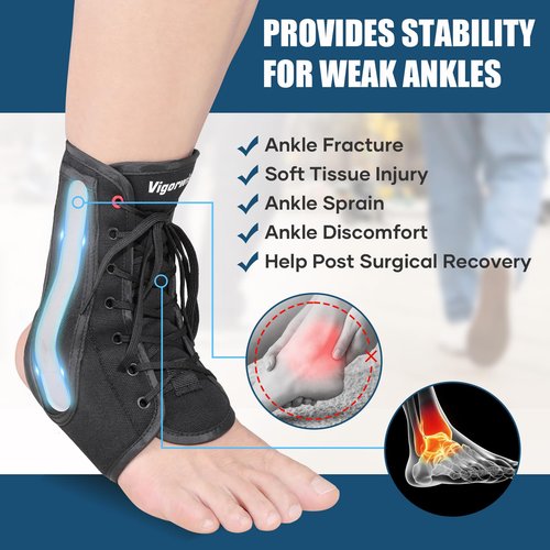 Vigorwise Ankle Brace for Sprained Ankle, Black Lace up Ankle Brace, Ankle Stabilizer Brace for Men Women, Achilles Tendon Support Brace for Left & Right, Dark Black/L